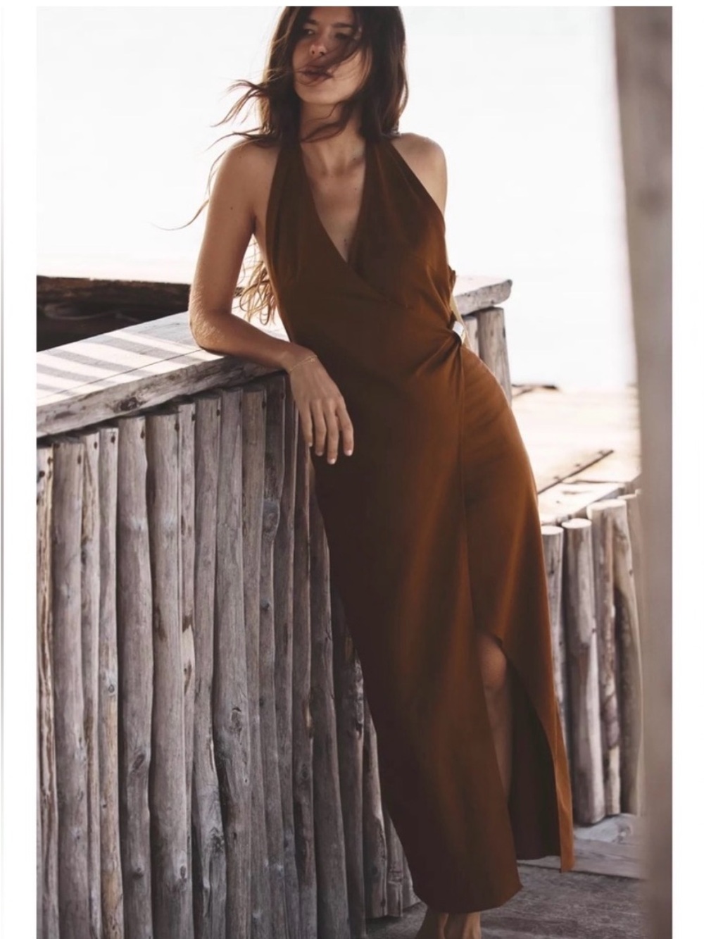 Zara linen Brown midi Dress